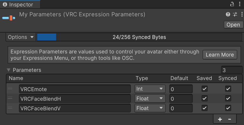 What expression parameters look like by default.